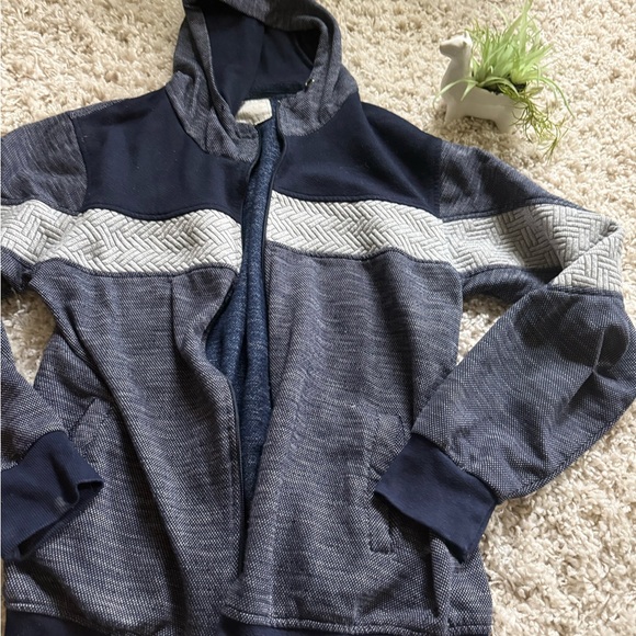 Blue and grey zip up athletic sports warm colorblock fall winter hoodie - Picture 6 of 6